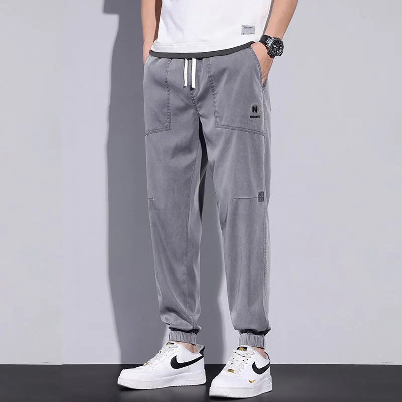 

Basic Stylish Embroidery Casual Pants 2024 Summer Thin Loose Elastic Drawstring Men's Clothing Korean Youthful Vitality Trousers