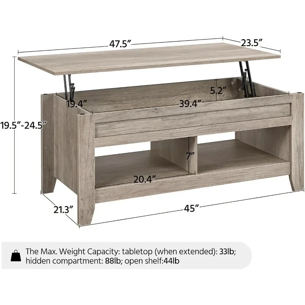 Mesa de centro elevada com compartimentos ocultos e prateleiras inferiores para sala de estar e recepção de escritório