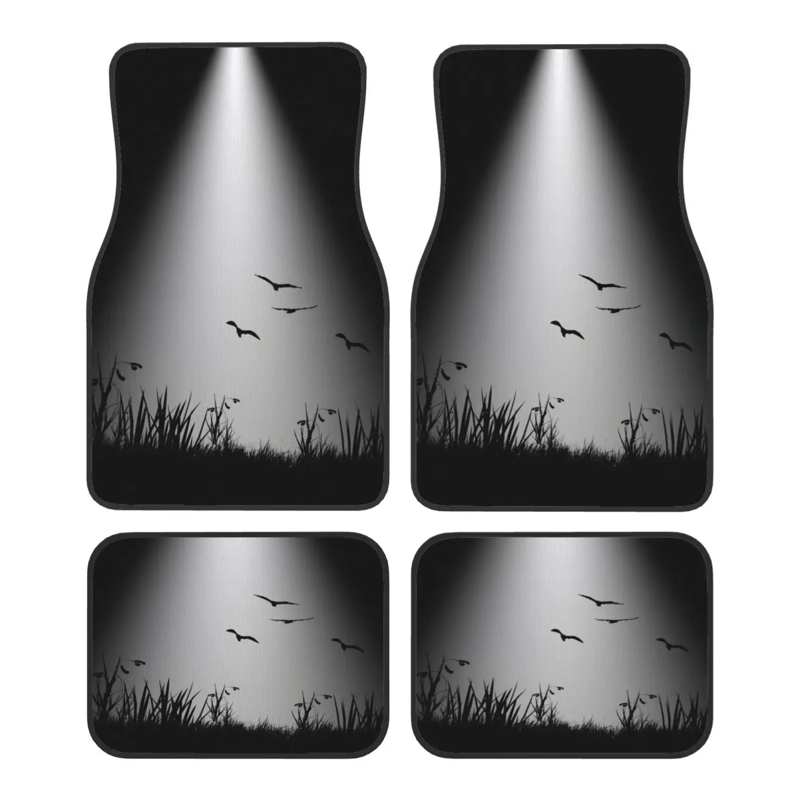 4pcs Black And White Silhouette Style Landscape Pattern Car Floor Mats, Durable And Easy To Clean, Suitable For Most Sedan, SUV,