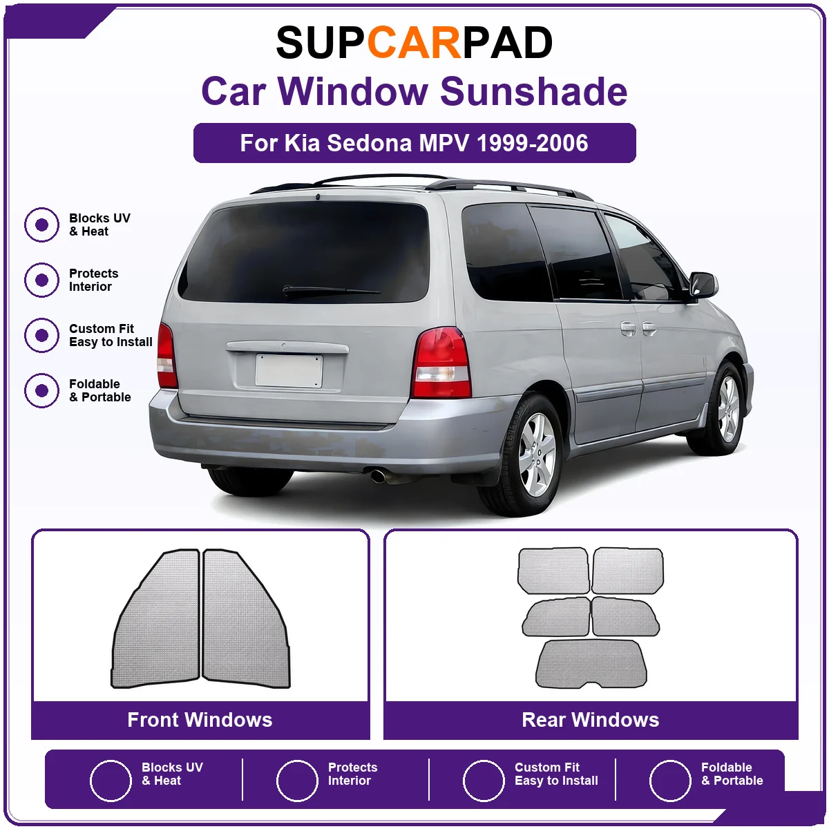 For Kia Sedona MPV 1999-2006 Pre‑Cut Auto Window Sunshade Anti‑UV Car Sun Visor Protector