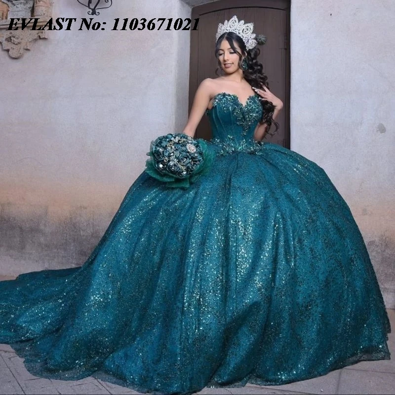 EVLAST-vestido De quinceañera verde esmeralda mexicana, vestido De baile, apliques brillantes, corsé con cuentas, dulce 16, 15 años, SQ74, 2024