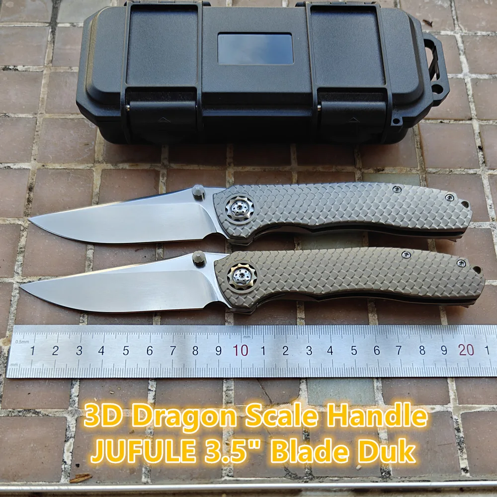 JUFULE Nuovo DUK Dragon Scale Manico in titanio sagomato Cuscinetto in ceramica Tasca Strumento EDC Caccia da campeggio 154CM Coltello pieghevole per esterni