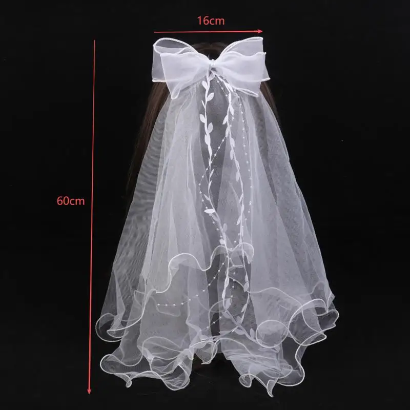 Bridal Veil Women's Tulle Two Layer Simple Elegant Bow Lace Edge Wedding Veil With Clip For Wedding Party image 6