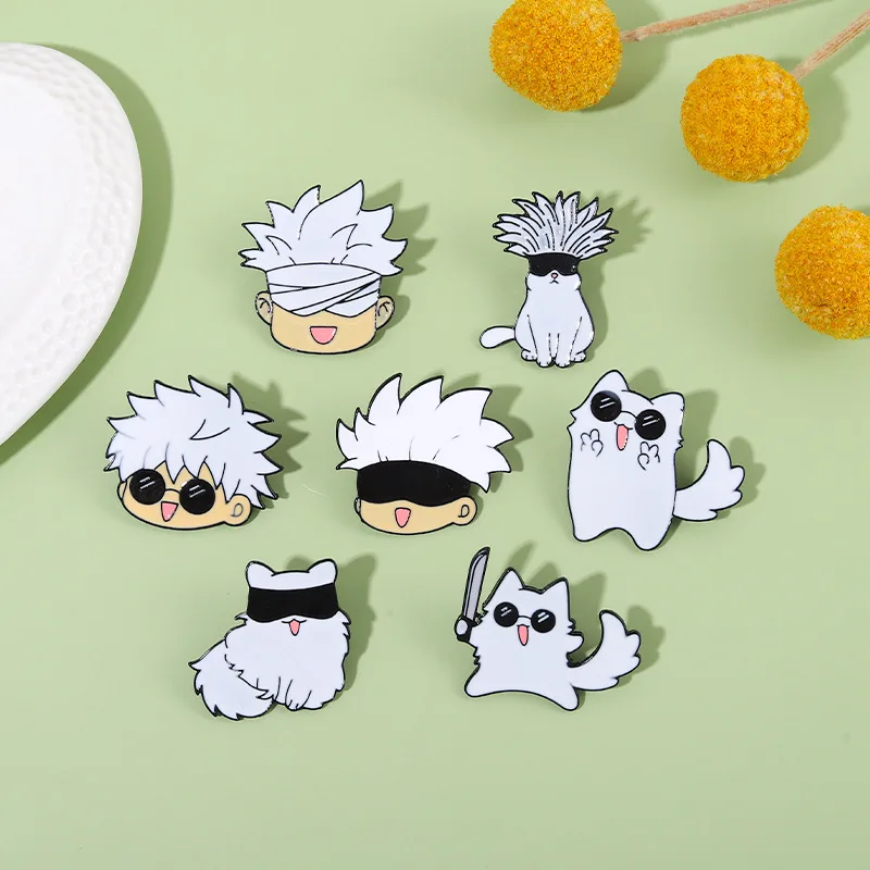 Spell Cartoon Brooch Gojo Satoru Kitten Bag Accessories Metal Badge Wholesale Cute Pins Anime Lapel Pins and Badges Backpack Pin
