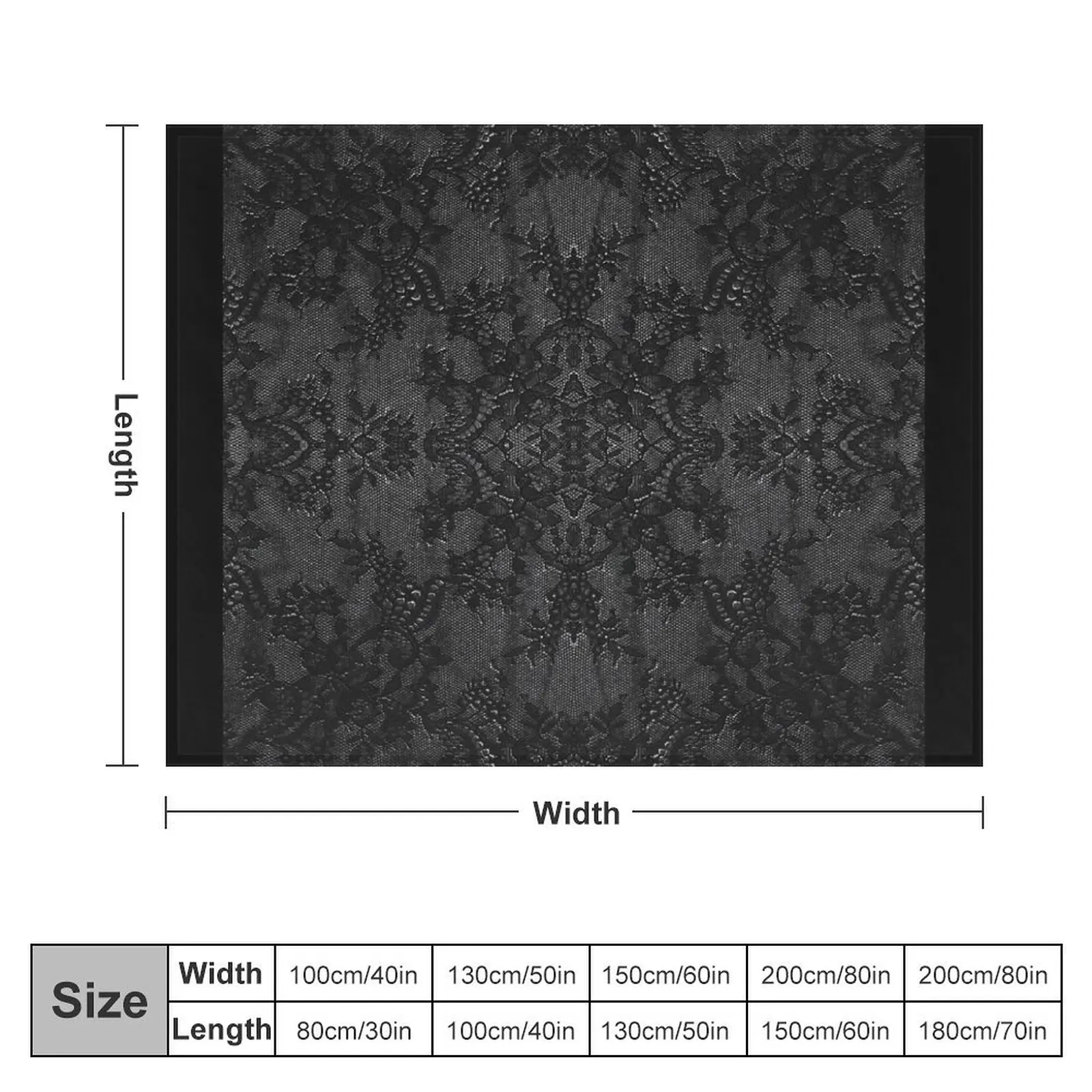 Black Symmetric Floral Lace Pattern Throw Blanket Shaggy Furry Blankets