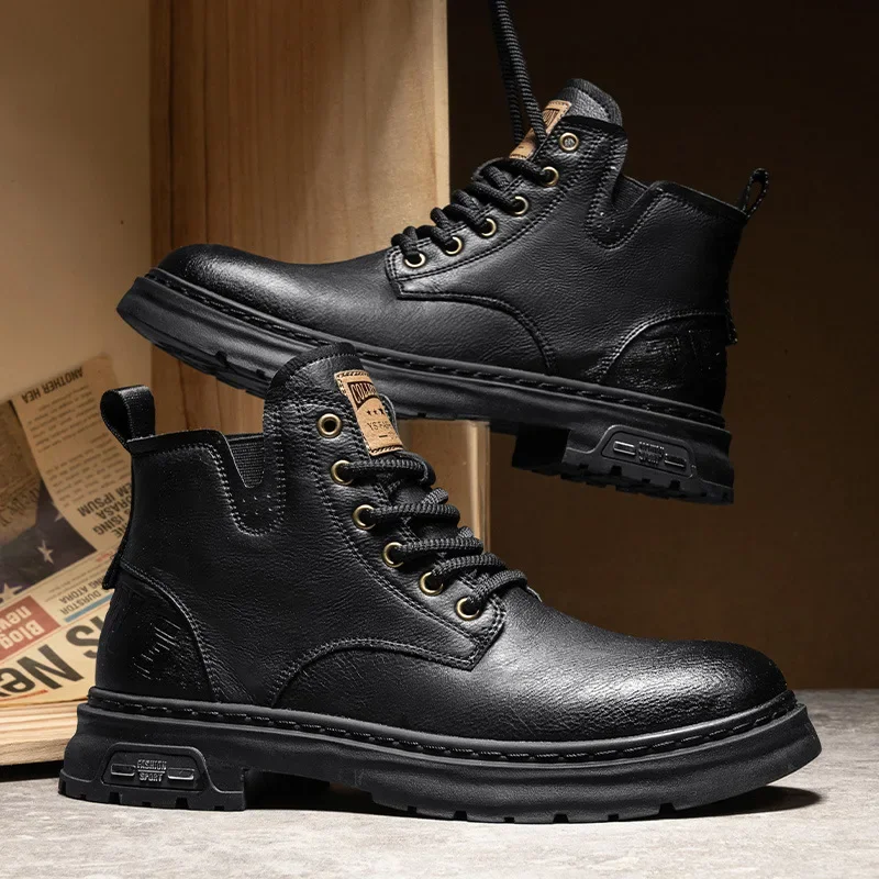 British Style High Top Men's Cowboy Boots High Quality Versatile Platform Boots Mens Casual Work Boots Botas Cuturno Masculinas