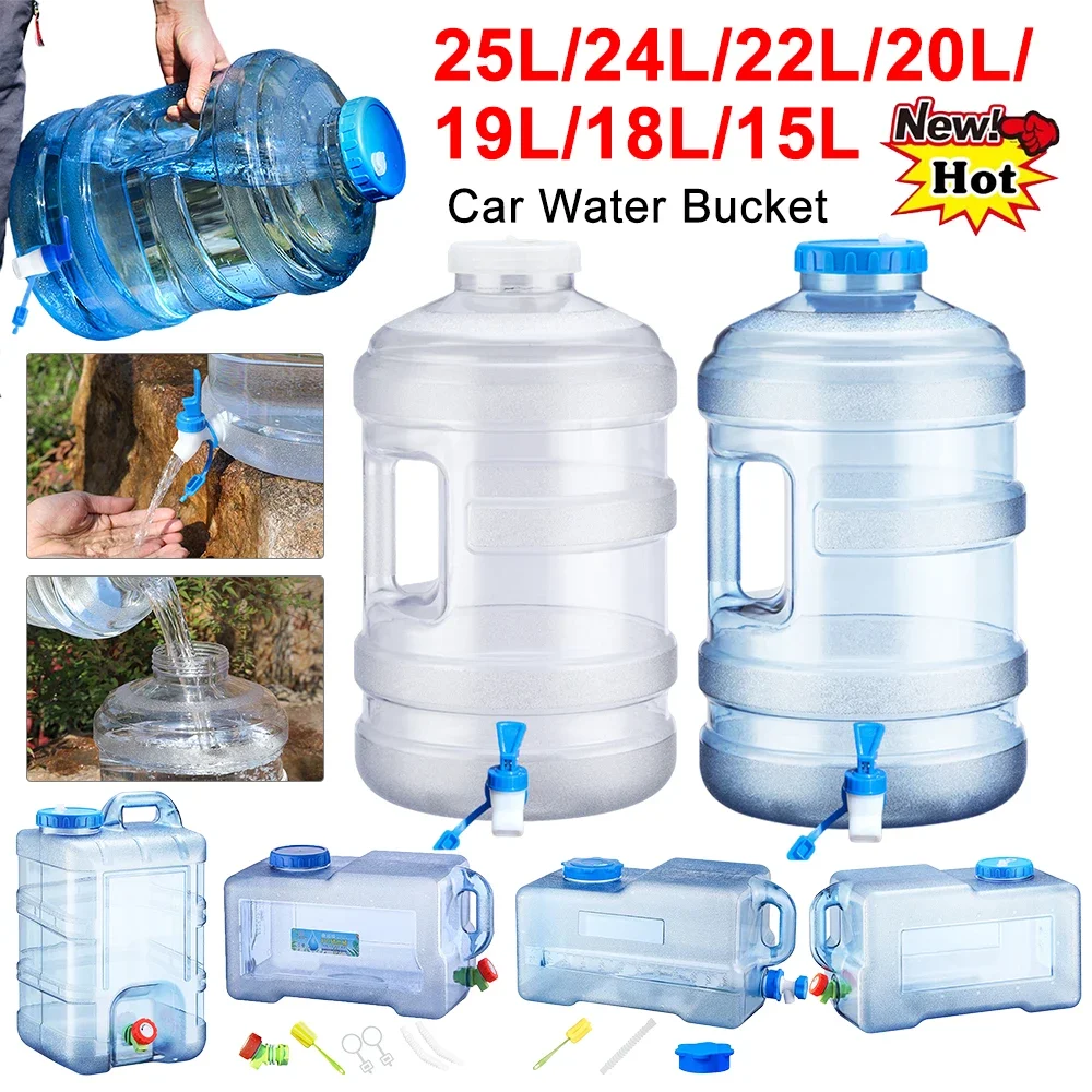 15/18/19/20/22/24/25L Car Water Bucket Large Capacity Drinking Water Bucket with Faucet Portable Car Water Bucket Driving Pure