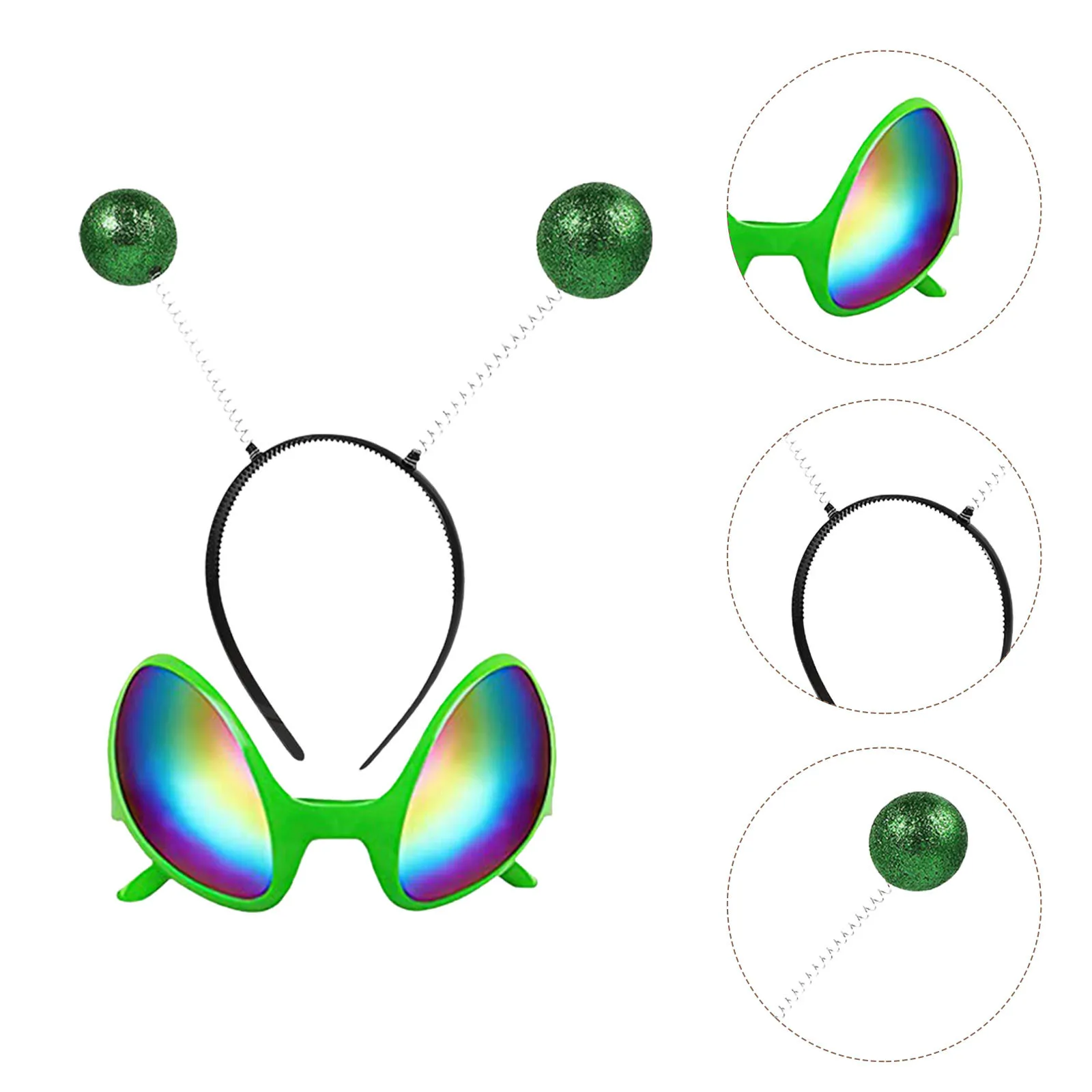 2 세트 외계인 머리띠 안경 세트 레인보우 렌즈 성인 의상 파티 액세서리 선글라스 세련된 독특한 셀카 선물