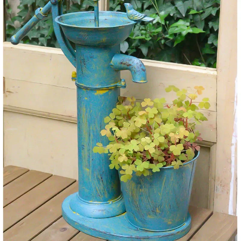 Outdoor Floor to Ceiling Flower Pots Retro Do Old Plant Stand Creative Garden Pressure Well Balcony Landscaping Iron Decorations