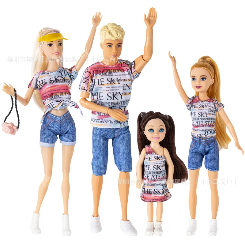 30cm Girl Princess Couple Doll Happy Family Casual Fashion Clothes Set 1/6 BJD Dolls Joints Movable Kids Play House Dress Up Toy