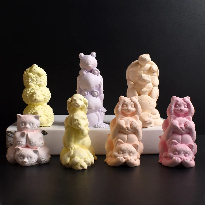 قوالب شموع جديدة قابلة للتكديس ثلاثة في واحد للأغنام والسلحفاة يمكنك صنعها بنفسك لا تبدو لا تتحدث ولا تستمع قالب الجرو والقطط 3 في واحد