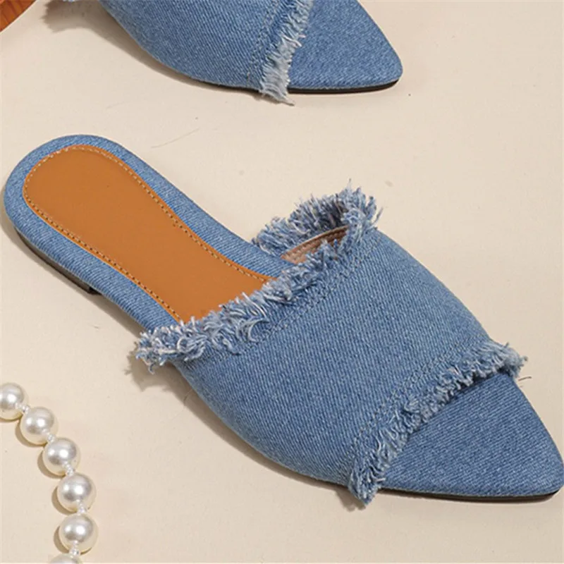 Shoes Slippers Flat Luxury Slides Low Slipers Women Designer 2024 Fashion Cotton Fabric PU Hoof Heels Rubber Sewing Shoes Woman