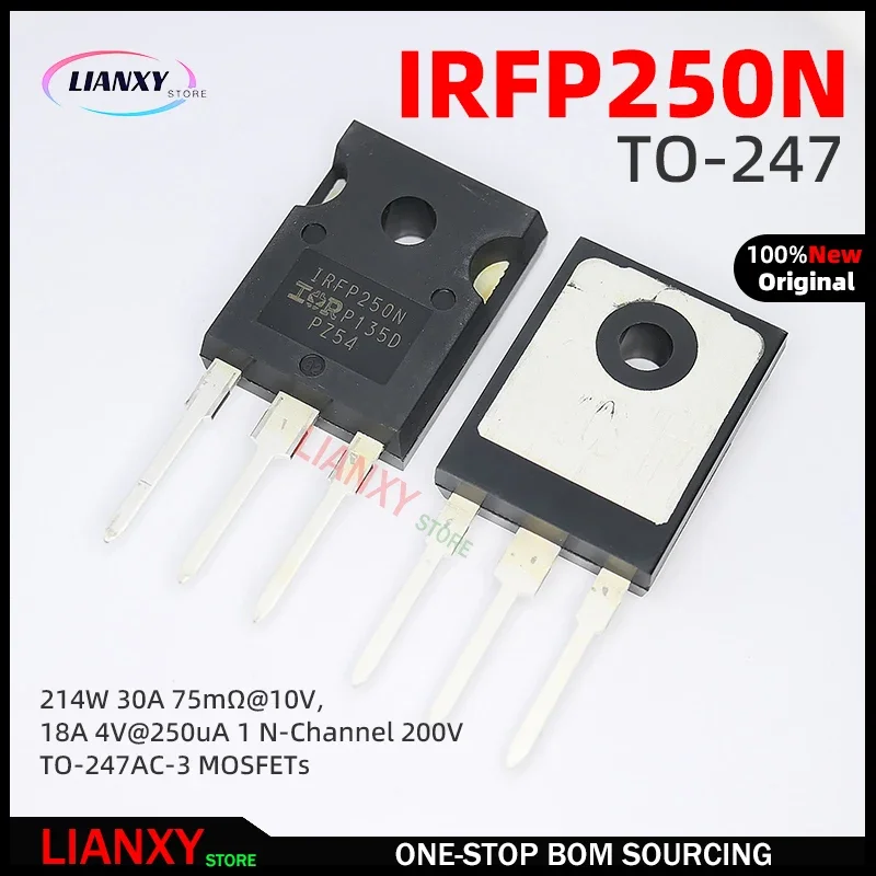 1 / 5pcs IRFP250N IRFP250NPBF 214W 30A 75mΩ@10V,18A 4V@250uA 1 N-Channel 200V TO-247AC-3 MOSFETs New&Original