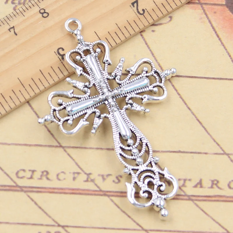 5pcs Charms Flower Cross 63x42mm Tibetan Bronze Silver Color Pendants Antique Jewelry Making DIY Handmade Craft