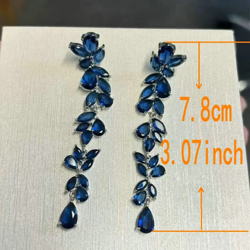 Bilincolor Fashion Trendy Cute Cubic Zirconia Branch Wedding Bridal Long Black Drop Earring for Women