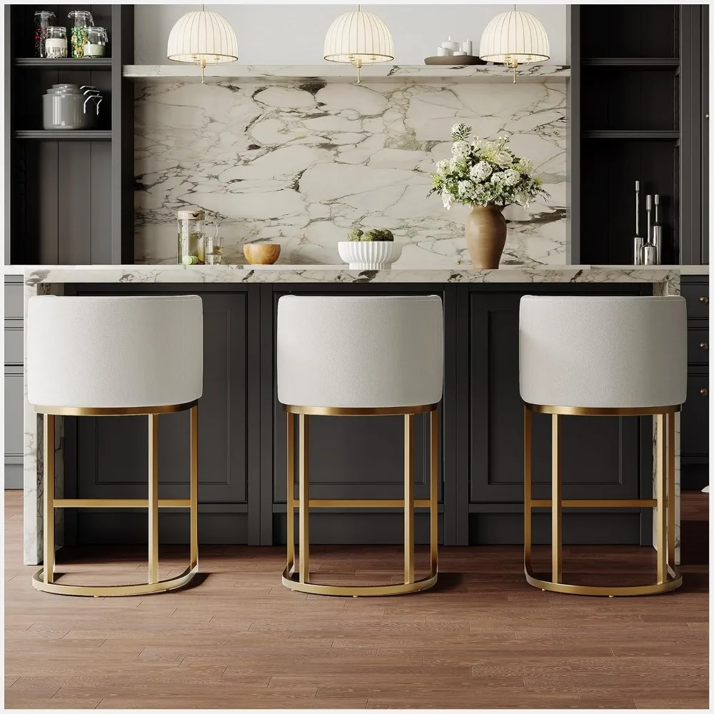 Moderne Barhocker in Thekenhöhe, Barhocker-Set mit 3 Stück, mit Stoff gepolsterte Barhocker mit Rückenlehnen, 66 cm große Kücheninselstühle