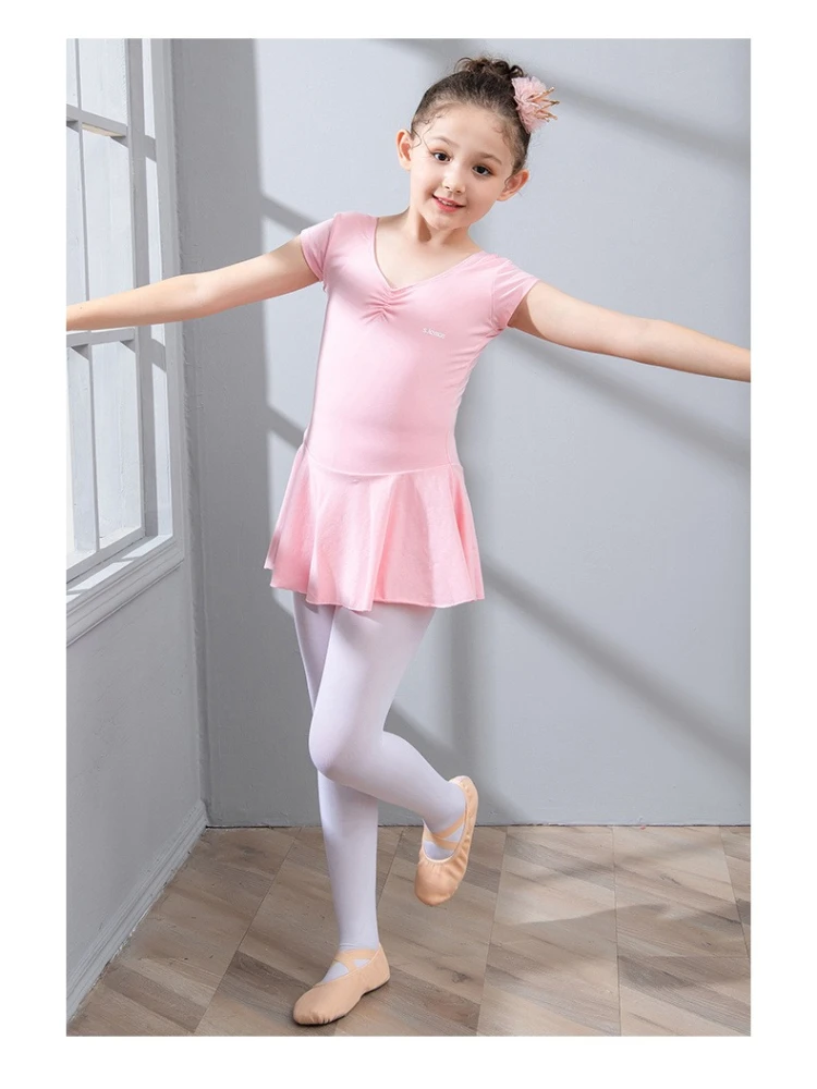 S.lemon Kinder-Tanzkleid aus Peruanischer Baumwolle, Chiffon-Rock, V-Ausschnitt & U-Rücken, Elastische Taille, Einfaches Töpfchentraining-Outfit für Mädchen