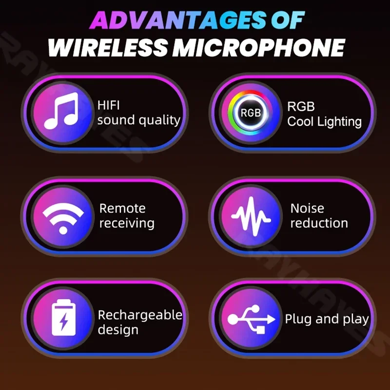 RAYHAYES RG-HMB1S Wireless Microphone RGB lighting effects intelligent noise reduction 50-meter reception distance