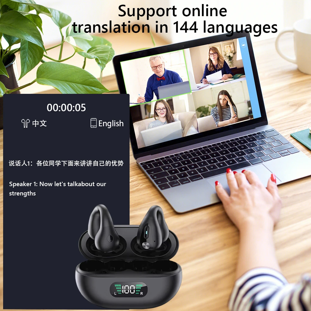 

Умный AI-переводчик с Bluetooth, наушники для перевода на 144 языка, костная проводимость, для путешествий, бизнеса и обучения