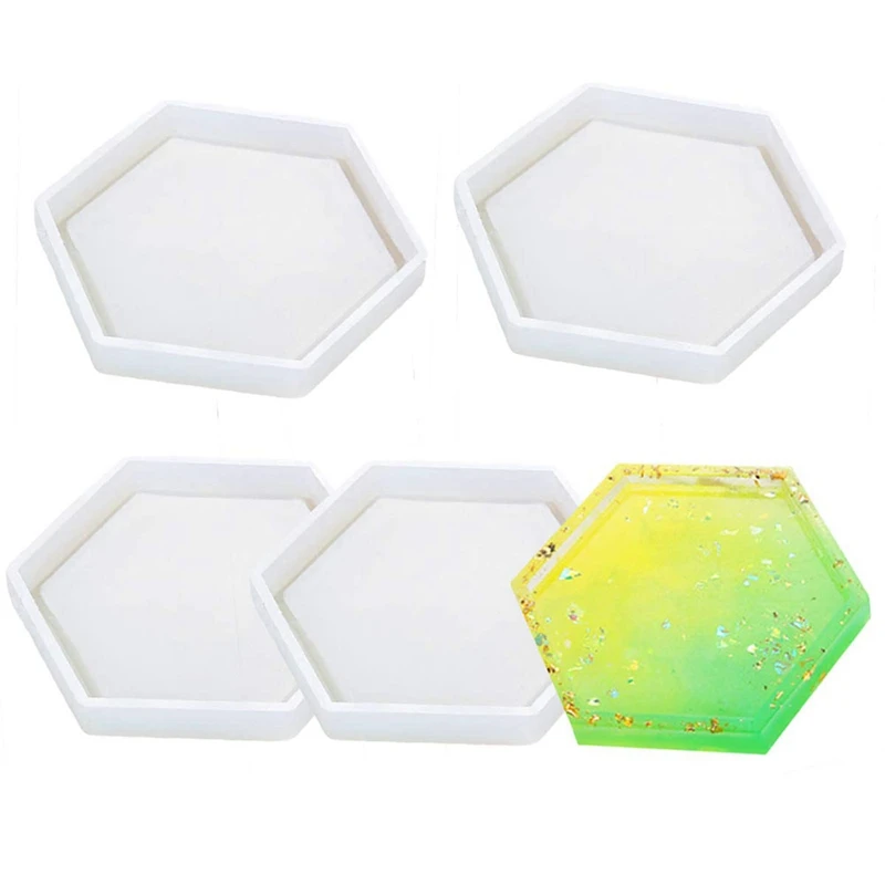 8 Pack Hexagon Silicone Coaster Molds Silicone Resin Mold, Clear Epoxy Molds For Casting With Cement And Polymer Clay