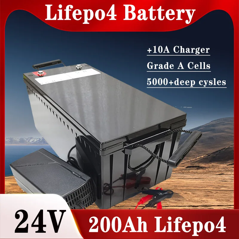 

Lifepo4 lithium iron battery pack Waterproof 24v 200ah BMS 8s for trolling motor Caravans energy storage rv+20A Charger