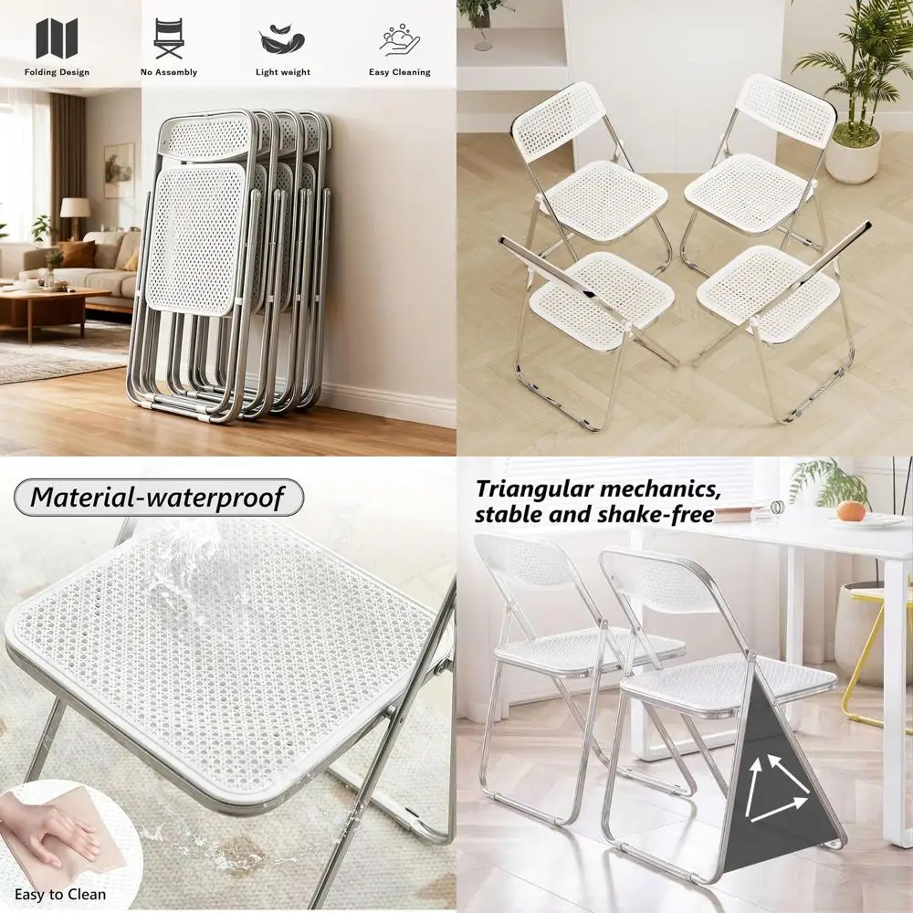 

Портативные складные стулья - 4 штуки, белые, штабелируемые, выдерживают нагрузку до 300 фунтов, подходят для использования в помещении и на улице.