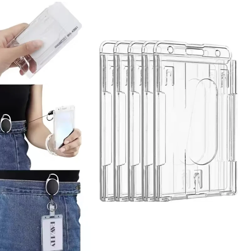 1/5 Uds llavero insignia carrete retráctil pase permiso de trabajo funda doble ranura para tarjetas titular de la tarjeta Protector etiqueta de identificación cubierta