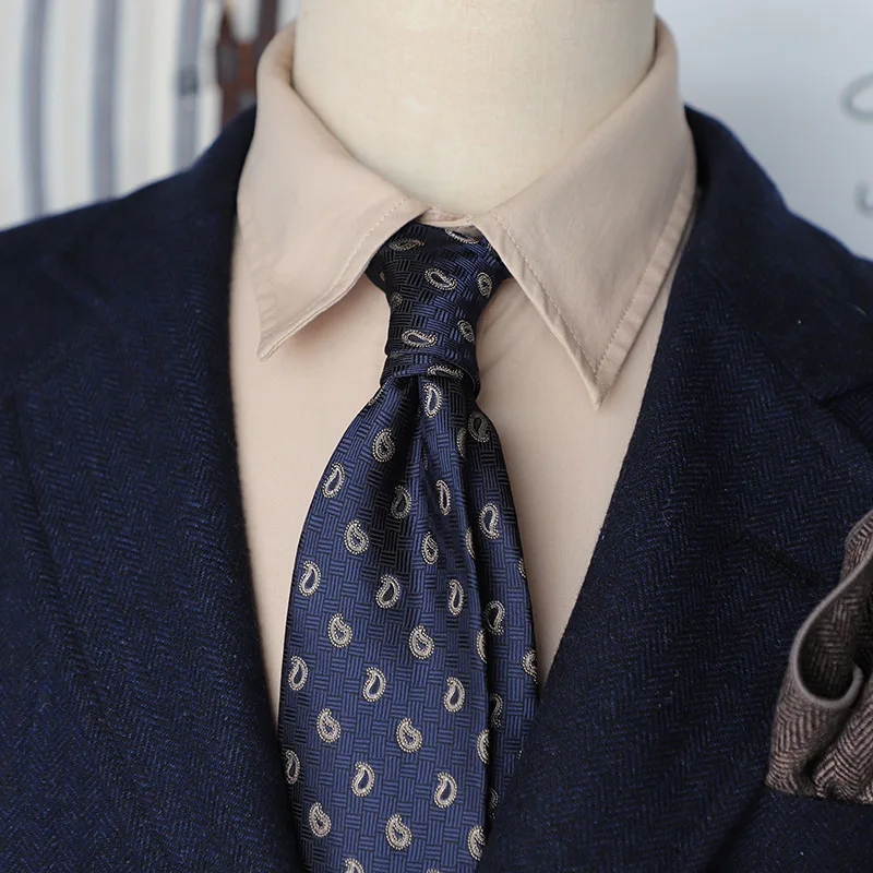 8 cm Herren-Luxus-Krawatten, Herren-Business-Krawatten, Paisley-gestreift, rot, marineblau, handgefertigt, lässige Krawatte, Krawatten, Accessoires – Detail 2