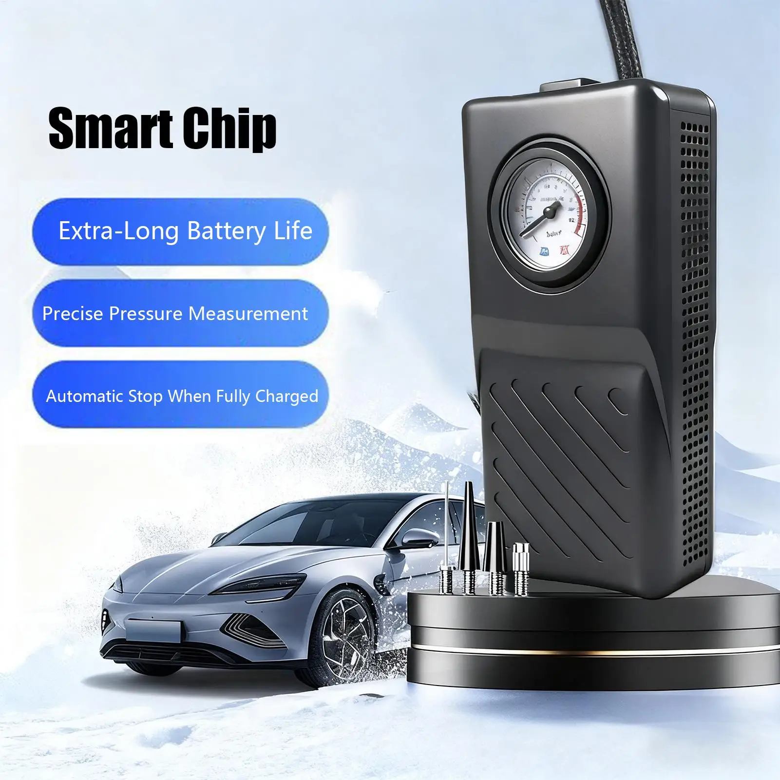 مضخة إطارات السيارة قابلة لإعادة الشحن لاسلكية مع مقياس الضغط مضخة هواء محمولة لإطارات السيارات للدراجات النارية سكوتر كهربائي سيدان #1