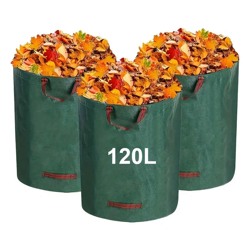 3pcs Heavy-Duty Green Yard Garbage Bags with Sturdy Red/, Leaf Storage & Garden Waste Disposal - Durable Pe Material, Large Capa