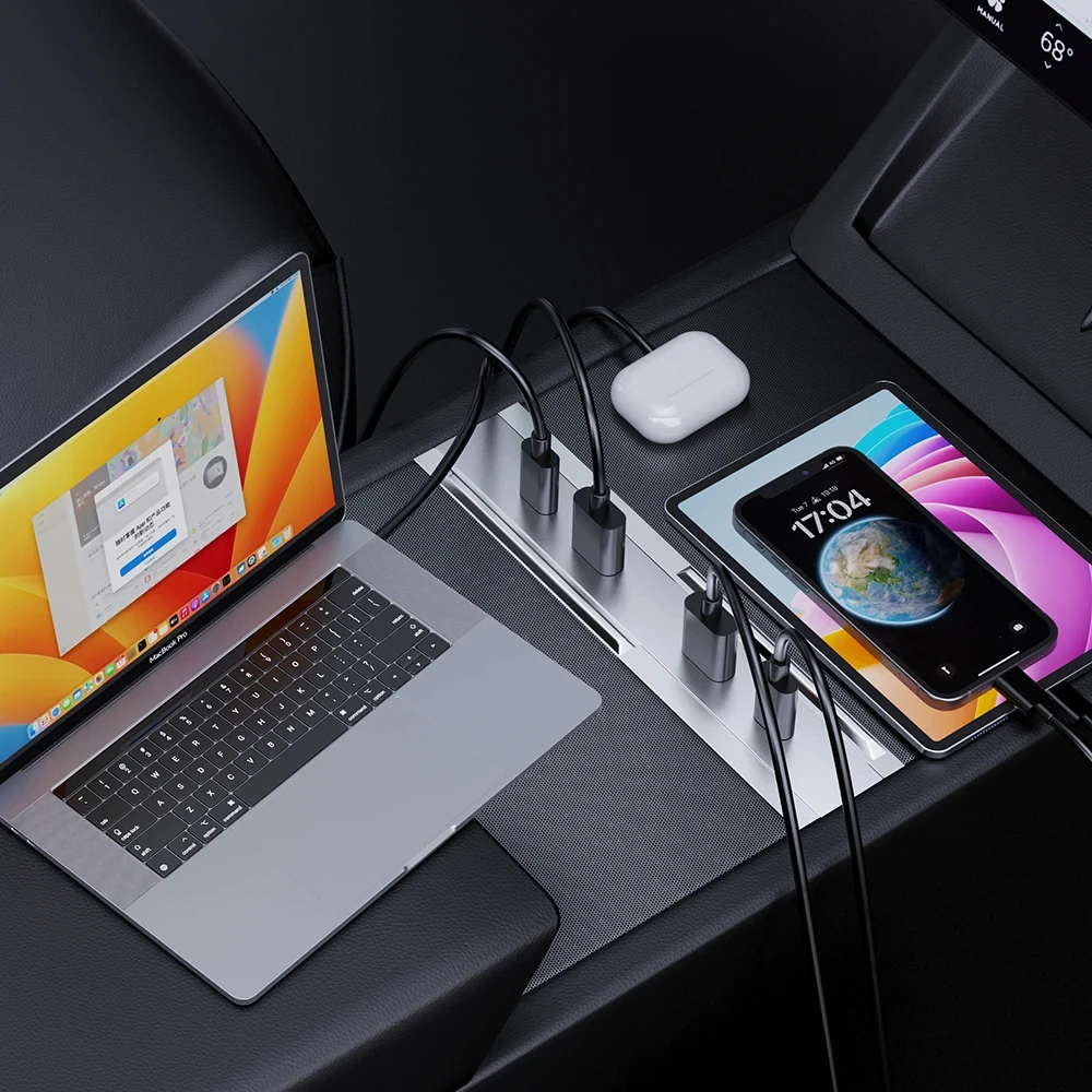 For Tesla Model 3+ Highland 2024 65W Expansion Dock Central Control Charging Shunt USB HUB Accessories Extender Fast Intelligent