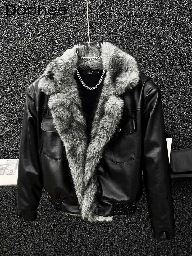 

Мужские зимние новые утолщенные теплые мотоциклетные куртки 2025 года, экологически чистые меховые двусторонние куртки из искусственной кожи, интегрированные пальто из искусственного меха