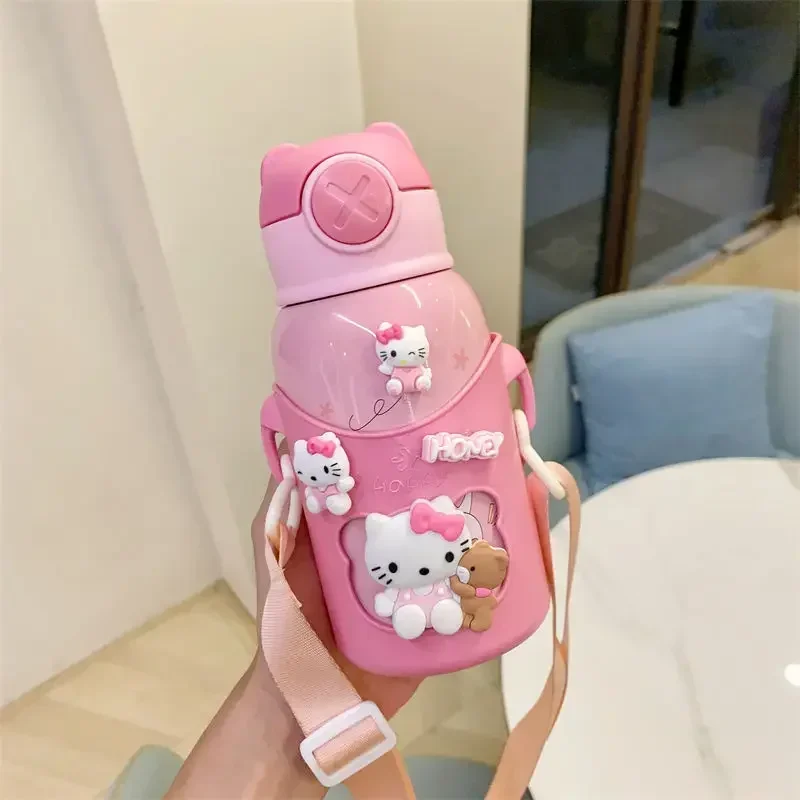 

Hello Kitty Cinnamoroll Anime Kawaii Kuromi Children Thermos Cup Cute Sanrio Ins Cartoon Straw Kettle Water Cup Gifts for Kids