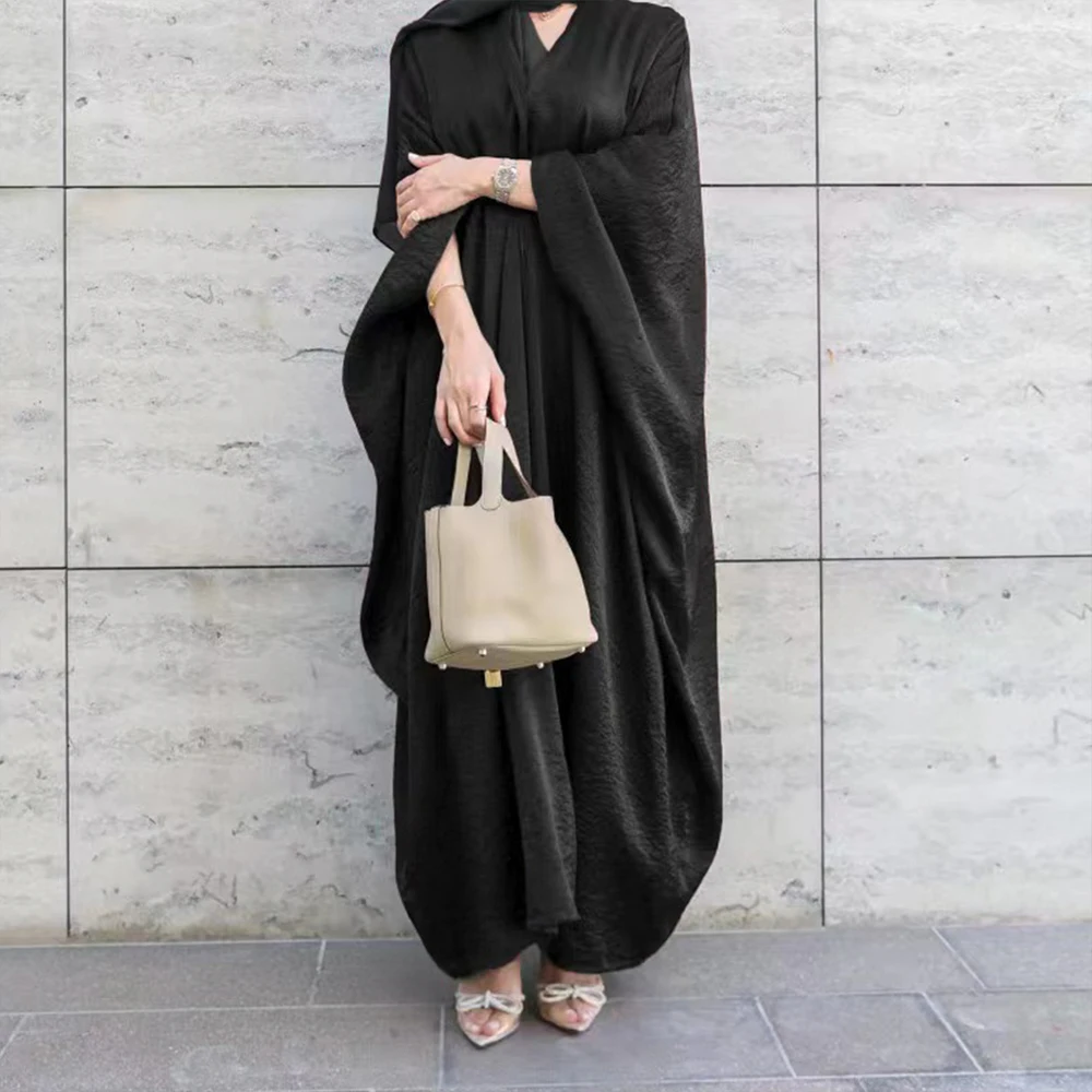 

Abaya Crepe Satin Kimono Muslim Woman Batwing Sleeves Islamic Clothing Dubai Turkey Modest Outwear Ramadan Kaftan (No Inner)