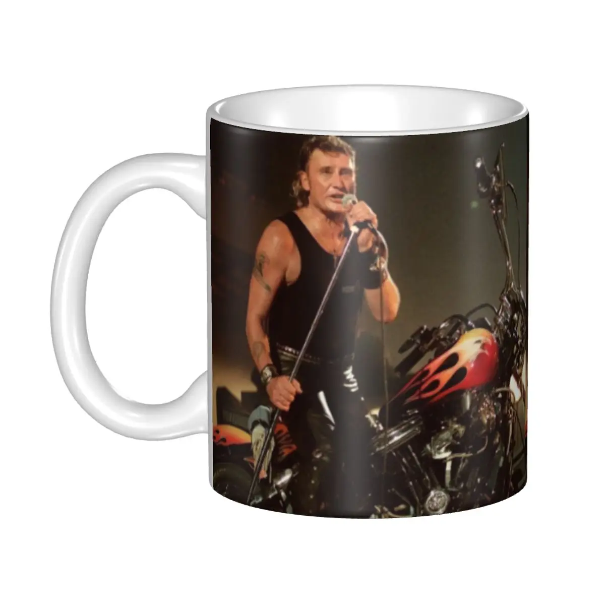 

Johnny Hallyday Motorcycle Coffee Mugs DIY Custom French Rock Singer Ceramic Milk Tea Mug Cup