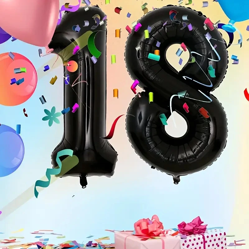 2-teiliges Set mit 40 Zoll großen schwarzen Zahlenballons 1 und 8, geeignet für 18. Geburtstagsfeiern, Partys und Jubiläumsdekorationen