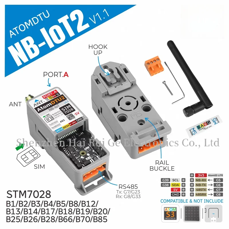 Official M5Stack Atom DTU NBIoT2 v1.1 Global Cat-NB Band NB-IoT Wireless Transmission