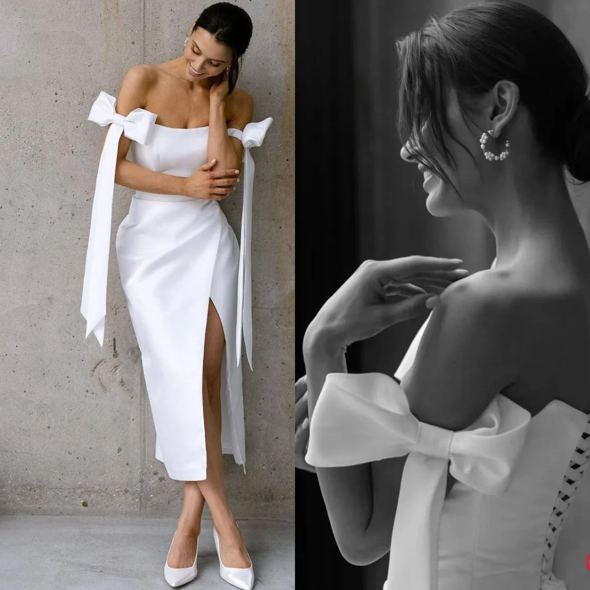 

Customized White Satin Modern Sleeveless Fashion Wedding Dress Exquisite Bow Romantic Bridal Party Temperament Vestido De Novia