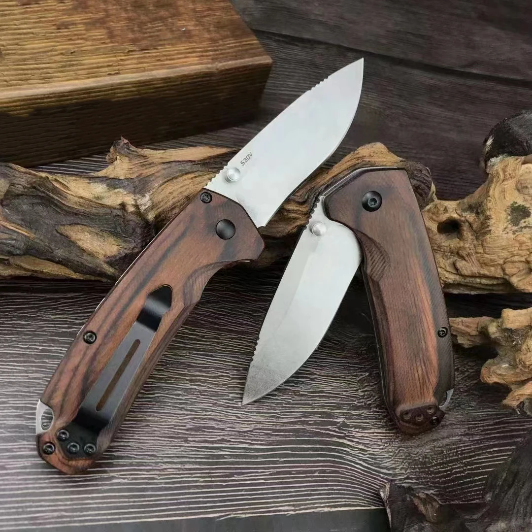 

Outdoor 15031 Tactical Folding Knife 8c13mov Blade Wooden Handle Camping Survival Self-defense EDC Pocket Knives-BY40