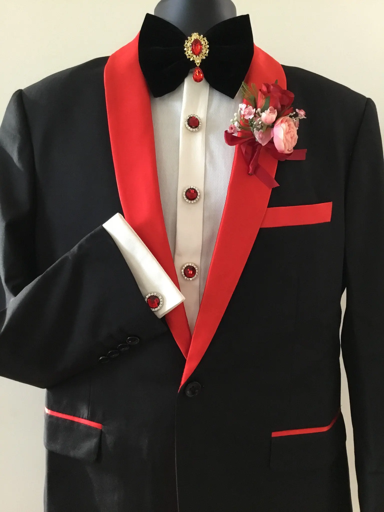 Luxury Men's Wedding Blazer Slim Fit Tuxedos Red Shawl Lapel Coat Groom Wear Prom Evening Party Custom Made Only One Jacket