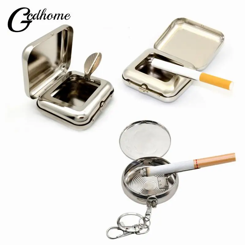 Square Round Ashtray Outdoor Travel Mini Ash Tray With Lids Stainless Steel Sealed Outdoor Ashtray Pocket Ashtray Travel Tray