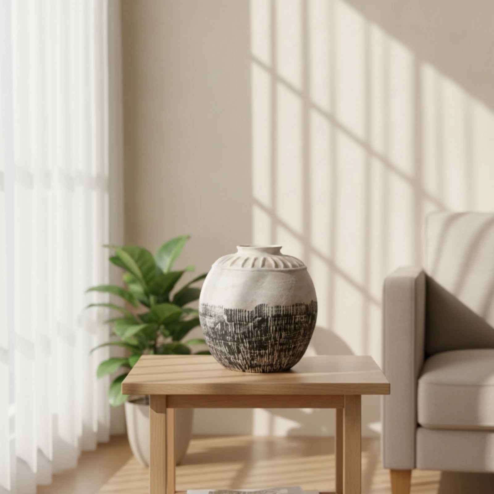 Ceramic Vase with Fluted Shoulder Handmade Ceramic Vase with Narrow Mouth Sculptural Aged for Interior Designers