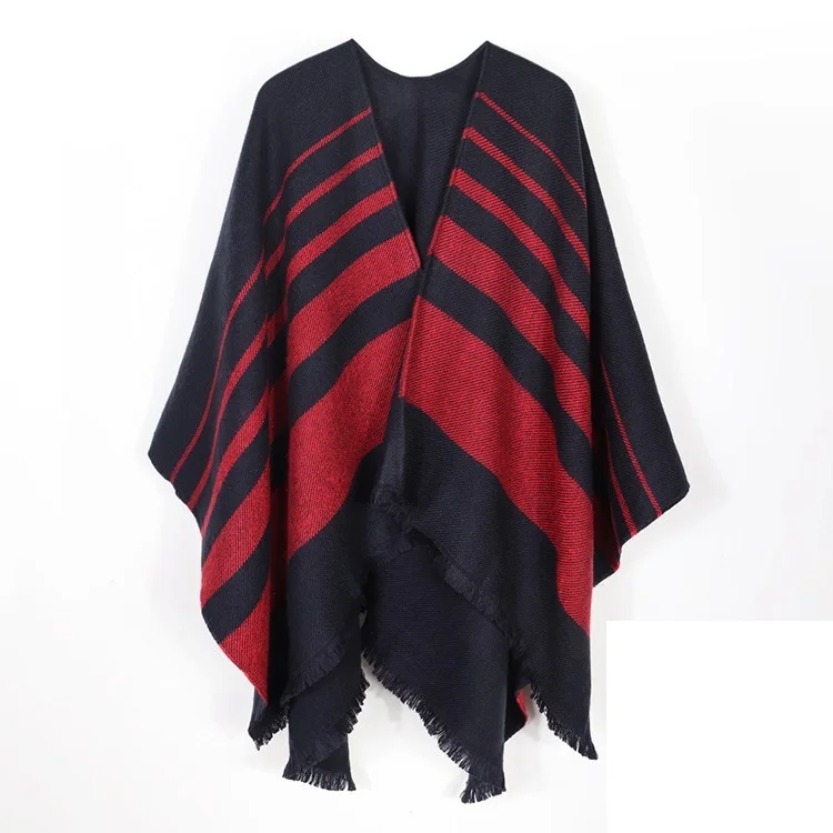 

Poncho Cloak Imitation Cashmere Cloak Women's Autumn and Winter Split Shawl Casual Fashion Warm Lady Double-faced Coat Black Red