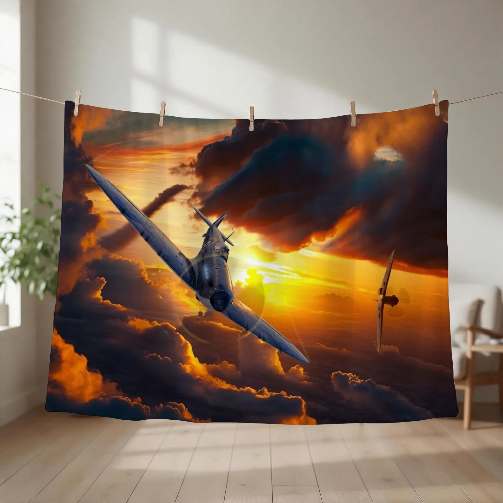 Spitfire Aircraft in the Sunset Aircraft art Throw Blanket Luxury Thin Bed covers manga Blankets