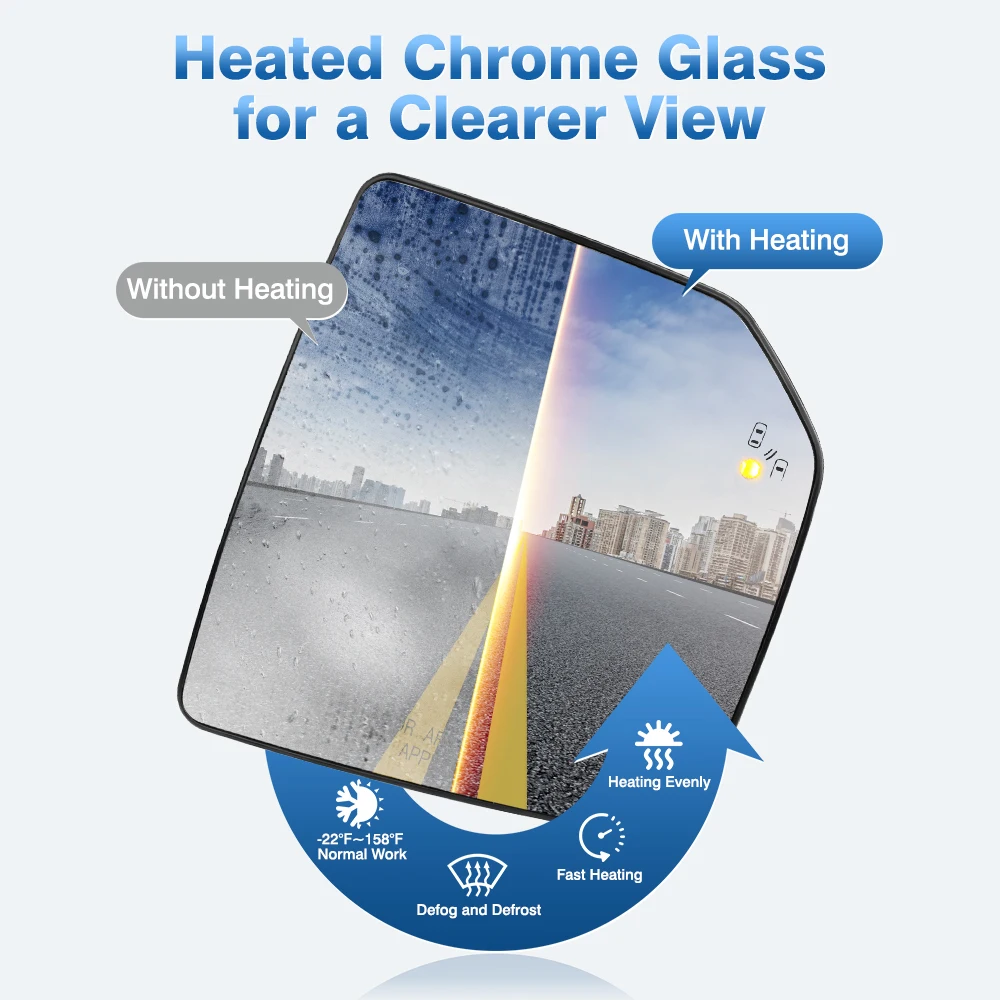 Heated Rearview Mirror Glass Blind Spot Side Mirror Glass Driver Left /Passenger Right for Ford F150 Pickup Truck 2015-2020