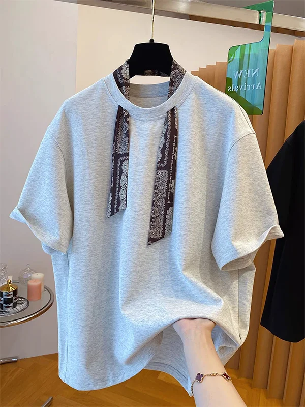 

Loose Casual Summer Top Women's T-shirt Short Sleeve Silk Scarf Base Shirt Creative Pattern Cotton Blend Breathable Moisture ...