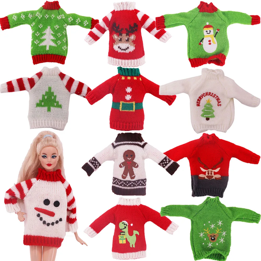 

30cm Doll Clothes Christmas Style Print Sweater For Elf Doll Christmas Clothing Accessories 1/6 BJD Doll Top,Girl's Holiday Gift