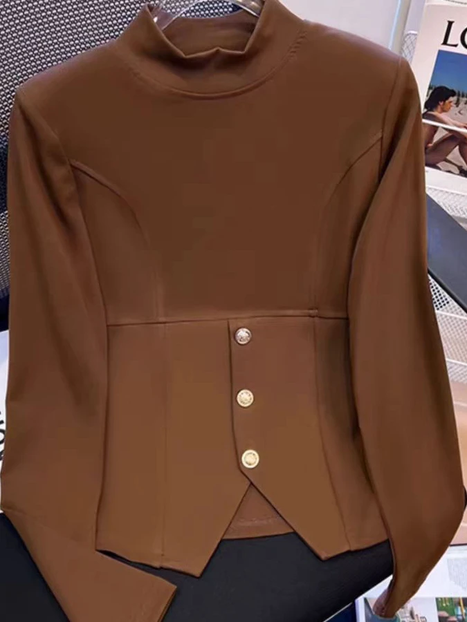 Fashionable Korean Style Long Sleeve T-Shirt Women's Half High Collar Base Shirt Slimming Inner Wear Trendy Spring Autumn New...