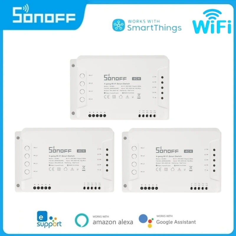 1-3Pcs SONOFF 4CHR3/4CHPROR3 4Gang WiFi Smart Switch Smart Home DIY Module Automation Via EWelink Alexa Google Alice SmartThings