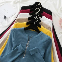 zipper winter clothes Knitted woman sweaters Pullovers Autumn Winter Basic women's jumper Slim women's sweater pull long sleeve